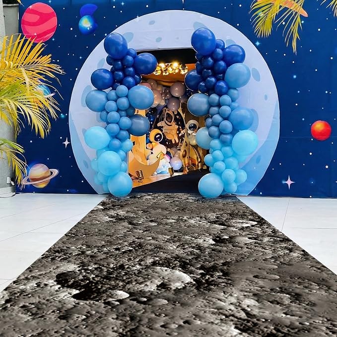 Lyrow 1 Piece Space Themed Party Decorations 2 x 10 ft Moon Aisle Runner Non-Slip Lunar Carpet for Outer Space Birthday Party Decoration Astronaut Galaxy Birthday Supplies Lawn Indoor Outdoor Decor