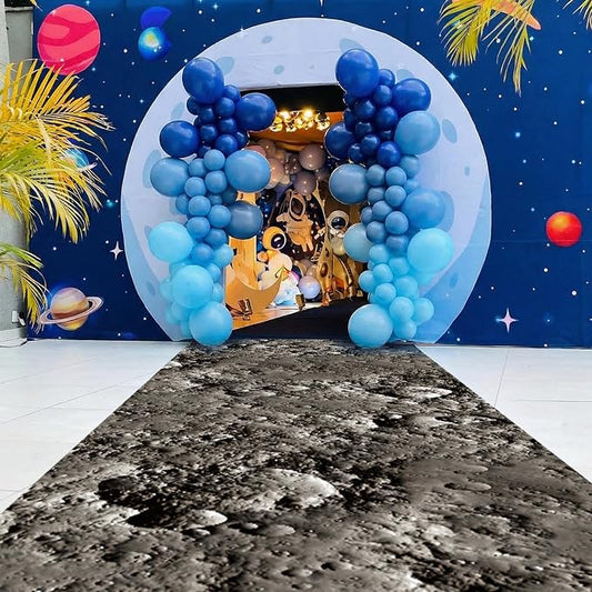 Lyrow 1 Piece Space Themed Party Decorations 2 x 10 ft Moon Aisle Runner Non-Slip Lunar Carpet for Outer Space Birthday Party Decoration Astronaut Galaxy Birthday Supplies Lawn Indoor Outdoor Decor