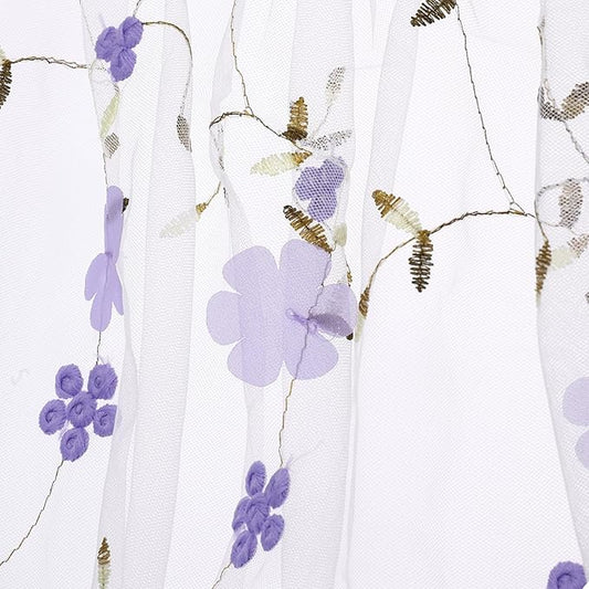 MECCANIXITY 5 Yard Tulle Fabric 175"x51"3D Flower Embroidery Mesh Lace Fabric for DIY Handmade Clothing Wedding Dress Skirt Home Curtain Decoration, White Purple