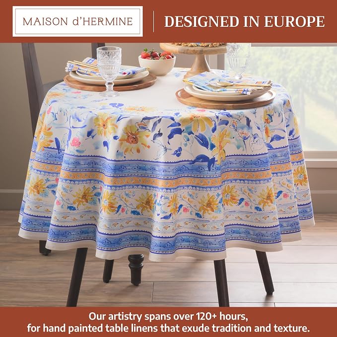 Maison d' Hermine Table Cloth Round Table 100% Cotton 63 Round Inches Tablecloth Reusable Decorative for Dining Kitchen Room Farmhouse Party Home Hotel Restaurant Spring Summer - Girassol