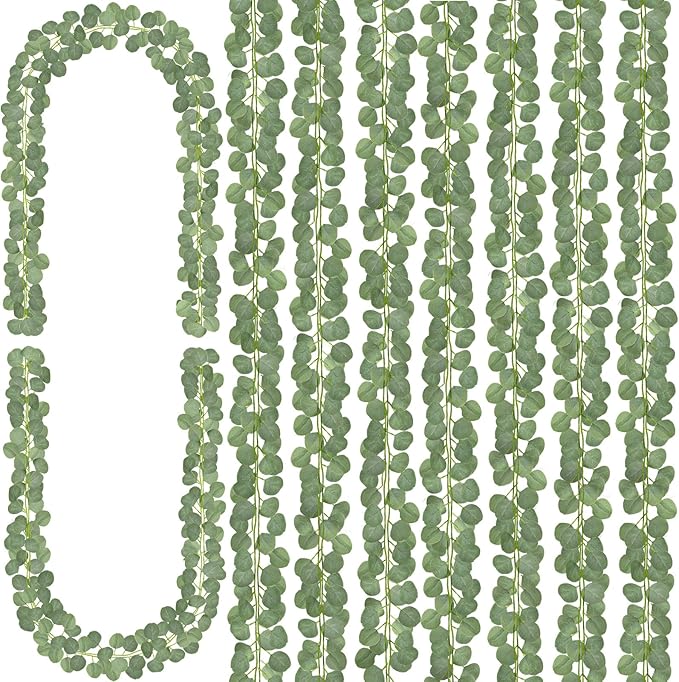 CQURE 32Pcs Eucalyptus Garland,Artificial Eucalyptus Leaves Table Greenery Garland Wreath Vines for Wedding Party Table Bedroom Wall Room Decor