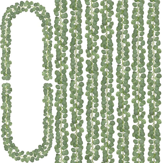 CQURE 32Pcs Eucalyptus Garland,Artificial Eucalyptus Leaves Table Greenery Garland Wreath Vines for Wedding Party Table Bedroom Wall Room Decor