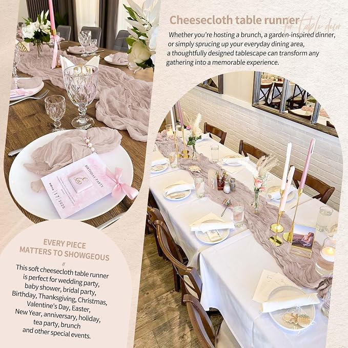 18 Pack Cheesecloth Table Runner 10FT Rosy Brown Table Runner Boho Gauze Cheese Cloth Table Runners Long Rustic Sheer Table Decorations for Wedding Party Baby Bridal Shower Birthday Holiday Home