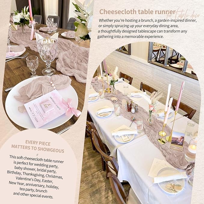 2 Pack Cheesecloth Table Runner 10FT Rosy Brown Table Runner Boho Gauze Cheese Cloth Table Runners Long Rustic Sheer Table Decorations for Wedding Party Baby Bridal Shower Birthday Holiday Home