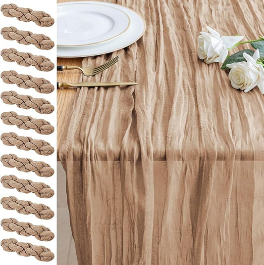 12PCS Table Runner Cheesecloth 10FT Nude Boho Gauze Cheese Cloth Rustic Sheer Table Runners for Wedding Bridal Baby Shower Party Decoration