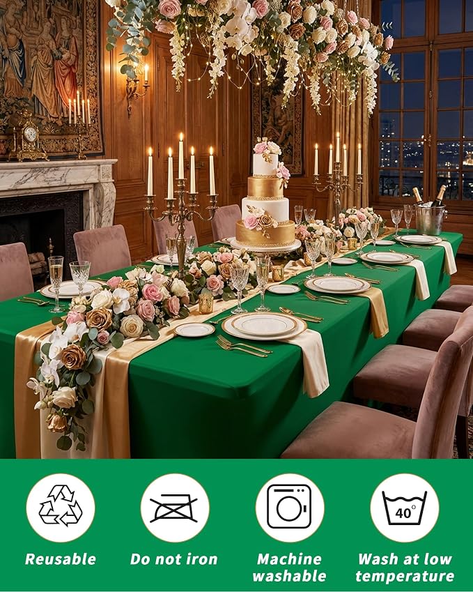 Fixwal 6 Pack 6Ft Green Table Cover, Spandex Fitted Tablecloths Rectangle, Wrinkle-Free and Stretch Folding Table Cloth for Banquet, Wedding, Party, Trade Show