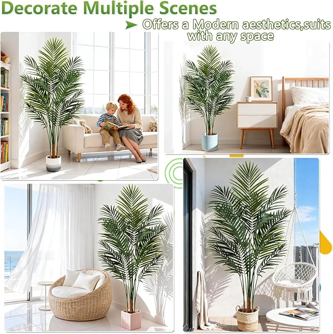 5ft Artificial Palm Tree Indoor, Large Fake Tropical Areca Palm with 13 Trunks, Tall Faux Floor Plants for Indoor Living Rooms Offices Bedroom Home Decor