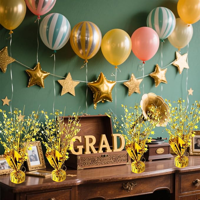 12 Pcs Metallic Foil Spray Centerpiece Party Star Table Decoration Brust Glitter Table Topper Decor for Birthday Graduation Holiday Christmas Dining Celebration New Year Party Supplies, Gold