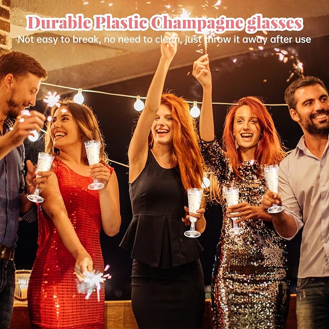 SUREHOME Plastic Champagne Flutes 40 Pack Disposable Champagne Glasses 5oz Clear Plastic Mimosa Glasses Wedding Cocktail Cups Bulk for New Years Eve Party Supplies 2026 Engagement Birthday Decorations