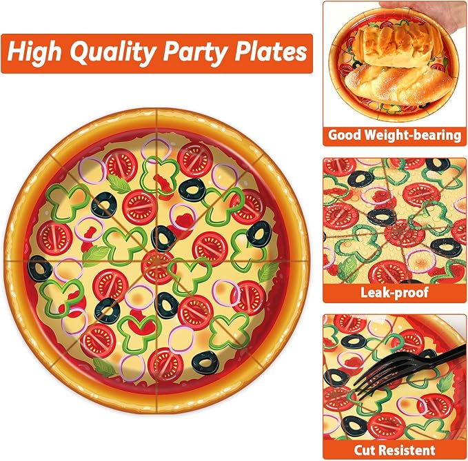 50 Guests Pizza Plates and Napkins Party Supplies Pizza Birthday Party Decorations Disposable Tableware Set Pizza Dinnerware Favor for Kids Boys Girls Baby Shower Picnics, 200PCS