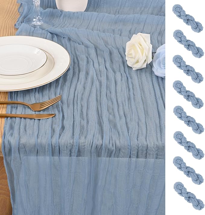 8 Pack 10Ft Cheesecloth Table Runner Dusty Blue, 20 x 120 Inch Rustic Gauze Boho Cheese Cloth Wedding Long Table Runner for Wedding Party Bridal Shower Decoration