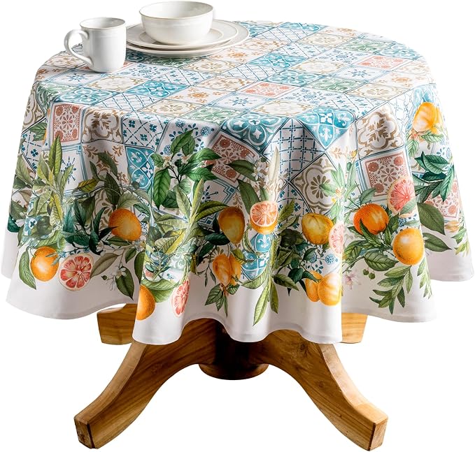 Maison d' Hermine Table Cloth Round Table 100% Cotton 63 Round Inches Tablecloth Reusable Decorative for Dining Kitchen Room Farmhouse Party Home Hotel Restaurant Spring Summer - Agrume