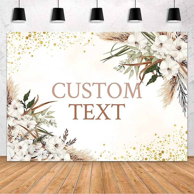 MEHOFOND Custom Boho Happy Anniversary Backdrop White Floral Bohemia Pampas Grass Anniversary Banner Cheers to Marriage Wedding Party Decorations Memorial Portrait Photo Booth Background 10x7ft