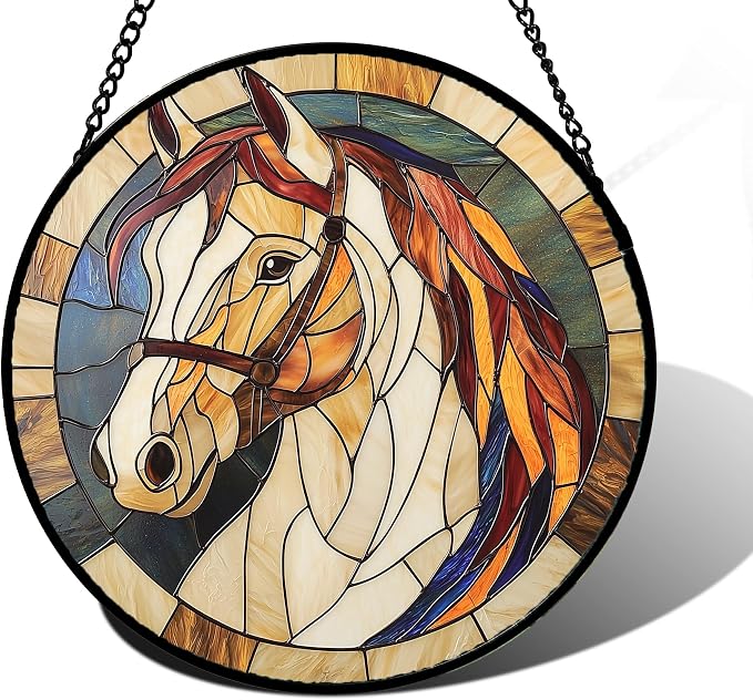 DASTOLL Stained Glass Window Hanging, Animal Horse Colored Mane Sun Catchers Glass Panel Cool Suncatcher Decor for Birthday for Women, Men, Wife, Aunt, and Mom 9.8 in
