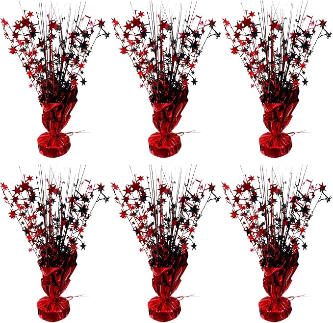 FUBININA 6 Pack 2026 Graduation Table Centerpiece Party Decoration Metallic Foil Spray Centerpiece Glitter Decor Star Tabletop for Graduation New Year NYE Birthday Casino Party Favor, Red and Black