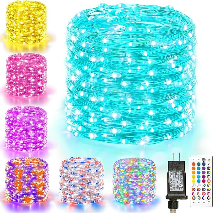 66FT Color Changing LED Fairy Lights Plug in with Remote - 200LED 35 Colors Waterproof Silver Wire Christmas String Lights Outdoor & Indoor for Party Trees Yard Decorations
