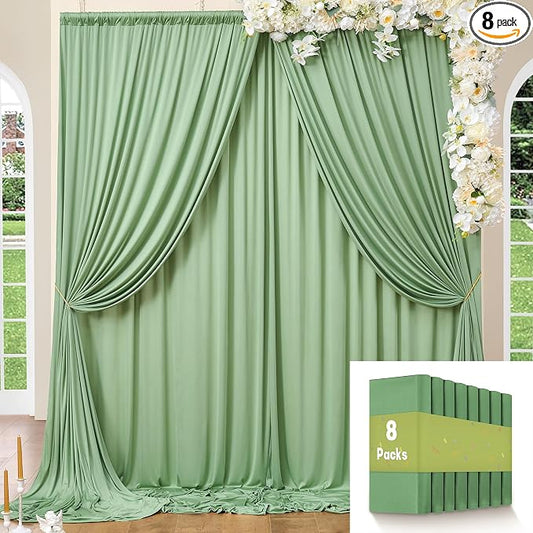NSSONBEN 40ft x 10ft Wrinkle Free Sage Green Backdrop Curtains for Parties, 8 Panels 5x10ft Thick Fabric Photo Backdrop Drapes for Wedding Party Background Birthday Decoration