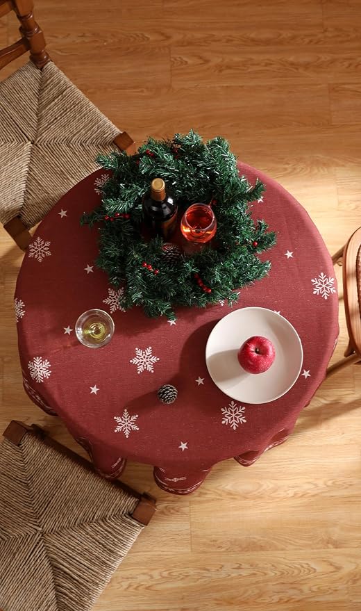 ISAENNE Designer Vintage Linen Round Tablecloth,Diameter 67"-Carol C | French Elegant Table Cloth for Round Table,Red,Durable,Heavyweight,Dining Room,Kitchen,Tea Party,Thanksgiving,Christmas