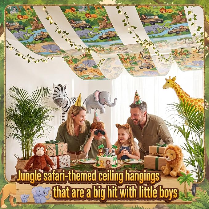 Gilprop 3 Pack Jungle Safari Ceiling Decorations for Classroom, 24" x 12 ft Rainforest Animal Hanging Banners, Safari Theme Decor for Kids Birthday Party Sunday School Classroom Transformation