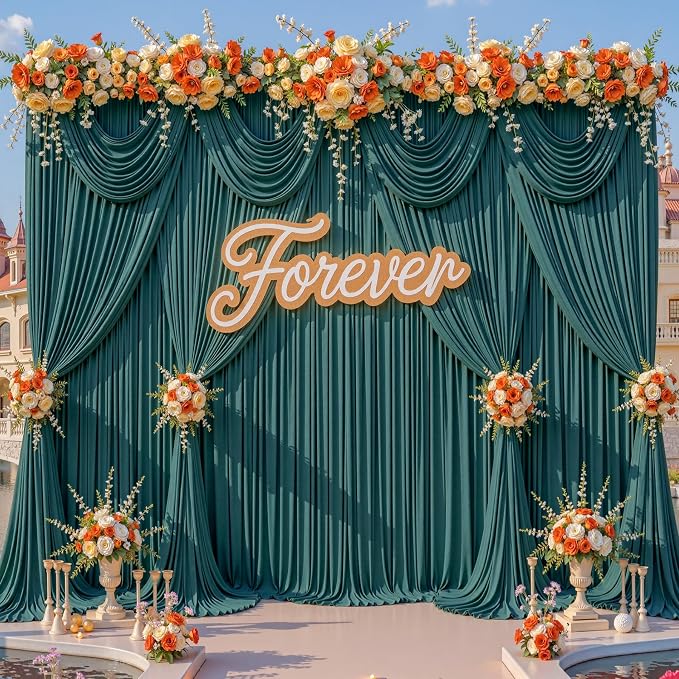 20x15ft Hunter Green Backdrop Curtains for Parties Wrinkle Free Fabric Backdrop Curtain Birthday Photo Drapes Backdrop for Wedding Baby Shower Bridal Shower Photography Back Drop 4 Panels 5x15FT