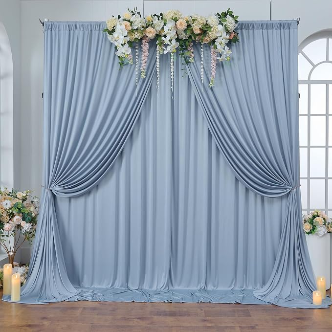40ft×10ft Wrinkle Free Dusty Blue Backdrop Curtain for Parties, 8 Panels 5×10 ft Soft Silky Polyester Photo Backdrop Drapes for Wedding Birthday Baby Shower Photography Home Decor