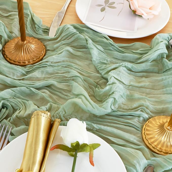 20 Pack Sage Green Cheesecloth Table Runner 120 Inch 10FT Gauze Cheese Cloth for Baby Shower, Boho Decor, Wedding Decoration, Jungle Theme Party