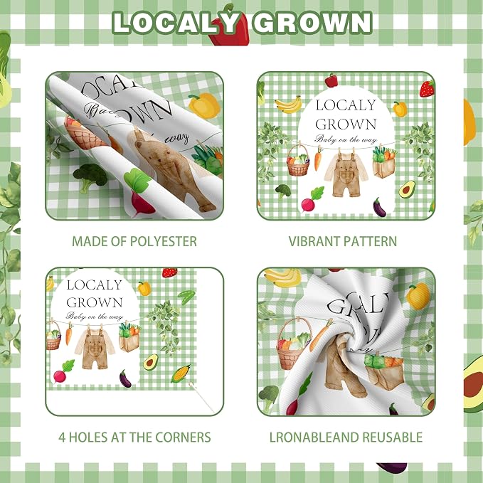 Locally Grown Baby Shower Decorations - Farmers Market Theme Party Supplies Include Balloon Garland Arch, Backdrop, 4 Boxes, 3 Vegetable Foil Balloons - Garden Fresh Veggie Decor Sage Green Neutral