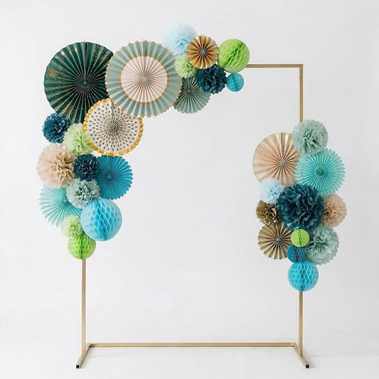 PapaKit 26pc Deluxe Large Sage Green & Gold Party Decoration Set - Premium Paper Fans, Honeycomb Balls & Pom Poms Backdrop - Party Wall Decor for Baby Shower, Wedding, Birthday, & Bridal Shower