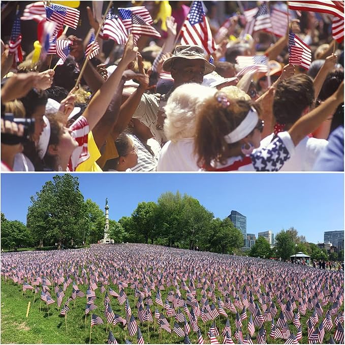 12 Pcs 12x18 Inch American Flags for Outside, 250th Anniversary USA Stick Flag with Handheld and Grounded Multi-Purpose Flagpole, Memorial Day, 4th of July Decorations, Patriotic Decorations