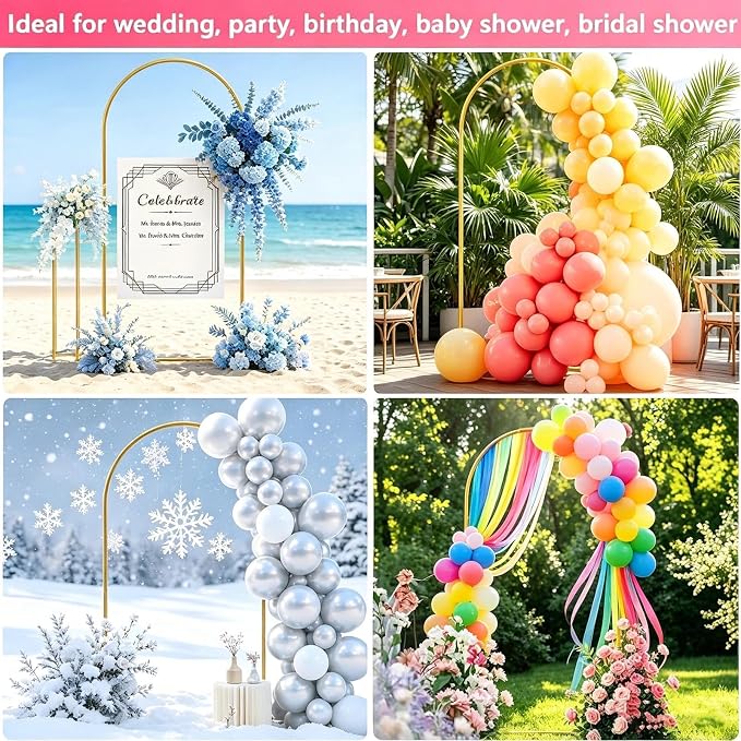 6 FT Arch Backdrop Stand, Wedding Arch Frame, Balloon Arch Stand with Base, Gold Balloon Arch Stand for Graduation, Photo Booth, Baby Showers, Birthday Party Decoration