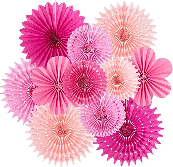 PAPER JAZZ Paper Flowers Hot Pink Paper Flowers Decorations for Wall Hanging Paper Fans for Valentine Floral Backdrop Decor Bridal Shower Birthday Party Galentine's Day