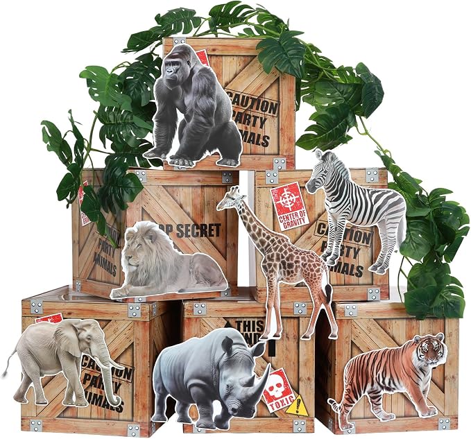 party greeting Jungle Animals Birthday Party Decorations Safari Animals Party Boxes Decor Woodland Zoo Boxes Wild Animal Photo Booth Props for Safari Theme Baby Shower Birthday Party Supplies