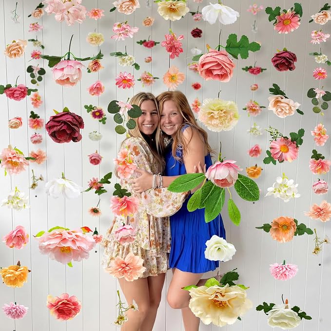 Suncalla 12 Pcs 70.8 ft Wildflower Garland Pre Strung Artificial Hanging Flower Vine Backdrop Decor from Ceiling Floating Silk Floral Garland for Garden Wedding Bridal Shower(Blossom,Multicolor)