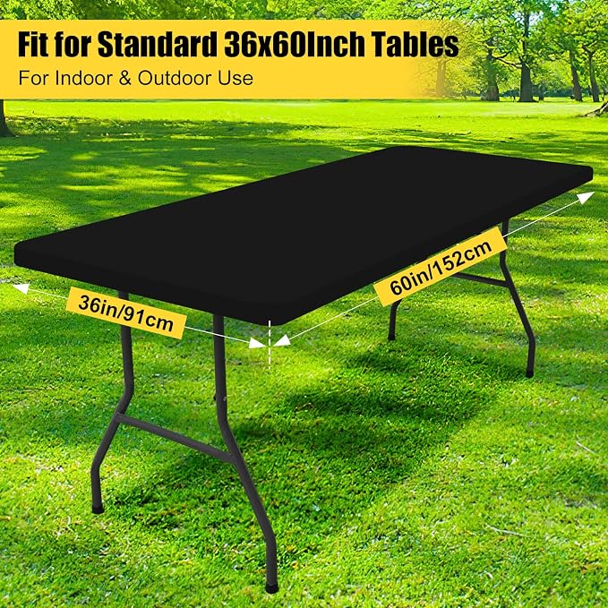 Smiry 4 Pack Rectangle Picnic Table Cloth, Waterproof Elastic Fitted Tablecloths, Washable Polyester Rectangular Patio Table Cover for Camping, Indoor and Outdoor (Black, 36"x60")