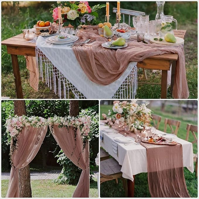 15 Pack Cheesecloth Table Runner Dusty Blush 6FT Boho Table Runner Cheese Cloth Table Runners 35 x72 Inch Holiday Table Cloth for Wedding Birthday Party Engagement Home Bridal Baby Shower Table Decor
