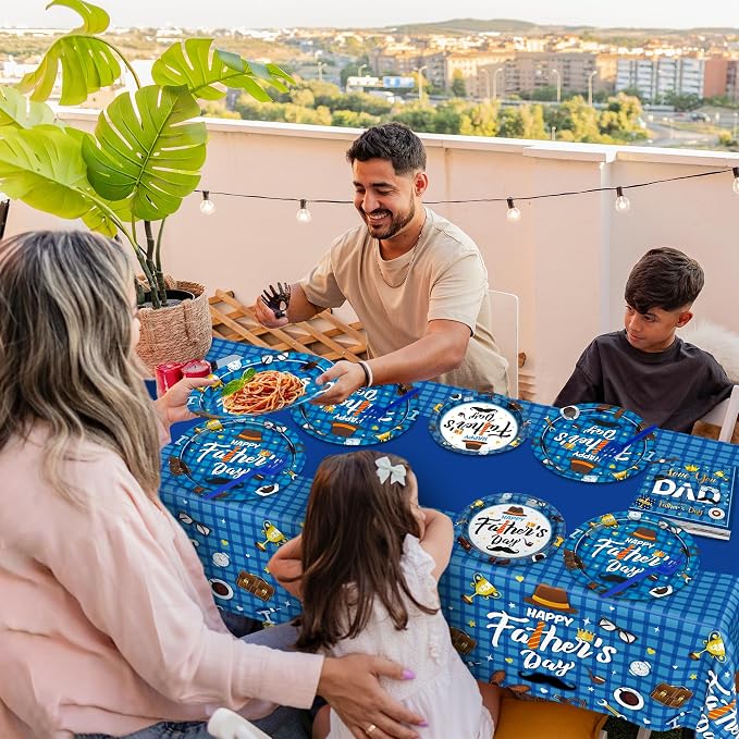 122Pcs Fathers Day Decorations, 30 Sets Paper Father's Day Plates and Napkins, Disposable 9" and 7" Happy Father Party Decorations, Rectangle Love You Dad Dinnerware for Family Dinner Dad Celebrations