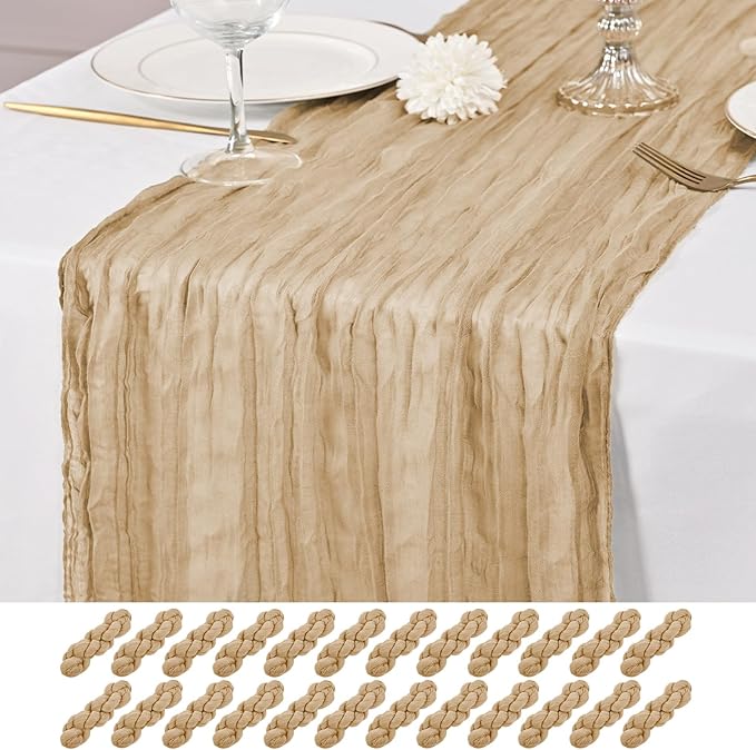 24 Pack Beige Table Runner 10Ft Cheesecloth Table Runner Rustic Gauze Table Runners Romantic Long Sheer Fabric Cheese Cloth Table Runners for Wedding Party Bridal Baby Shower
