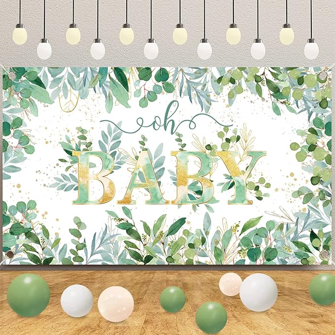 Sage Green Baby Shower Decoration for Girl Boy Kit,239 PCS YHFNDIYS Boho Greency Neutral Party Supplies (20 Guest) with Paper Plates Cups Napkins Straws Oh Baby Tablecloth Backdrop Balloons Arch Kit