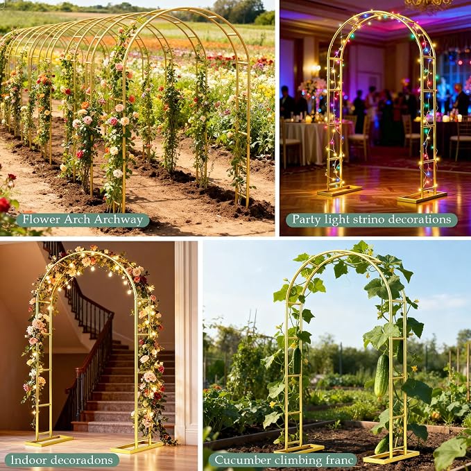 WellSign Arch Backdrop Stand 7.2FT, 6FT Set of 2, Metal Pergola Arbor Garden Arch Trellis for Climbing Plants Outdoor for Various Climbing Plant,Gold Balloon Arch kit Stand for Party Decoration