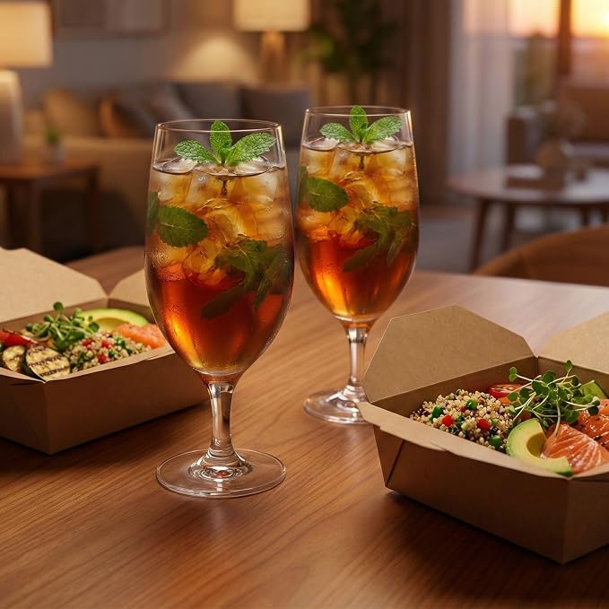 Restaurantware-16 Ounce Iced Tea Glasses, Set Of 12 Crystal Goblet Glasses - Laser-Cut Rim, Fine-Blown Crystal Water Glass, For Weddings, Anniversaries, And Special Events, Dishwashable