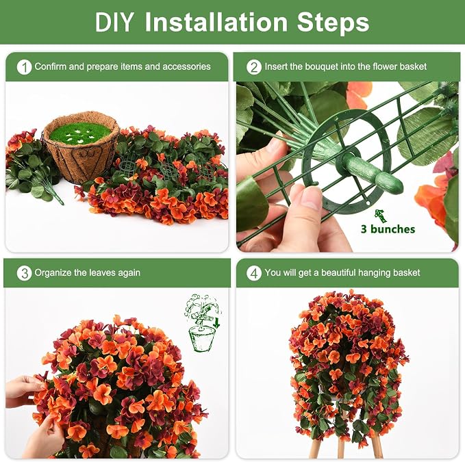 INQCMY Fake Flowers with Hanging Basket Realistic Artificial Begonias | Faux Plants in Planters UV Resistant for Outdoors Fall Decor, Silk Trailing Flower for Outside Windowsill Porch Patio Yard