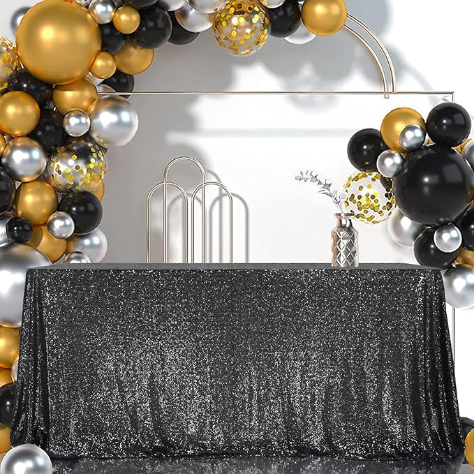Juya Delight 50" x 80" Black Rectangle Sequin Tablecloth for Party Dinner Banquet Festival Wedding Anniversary Exhibition Dessert Table