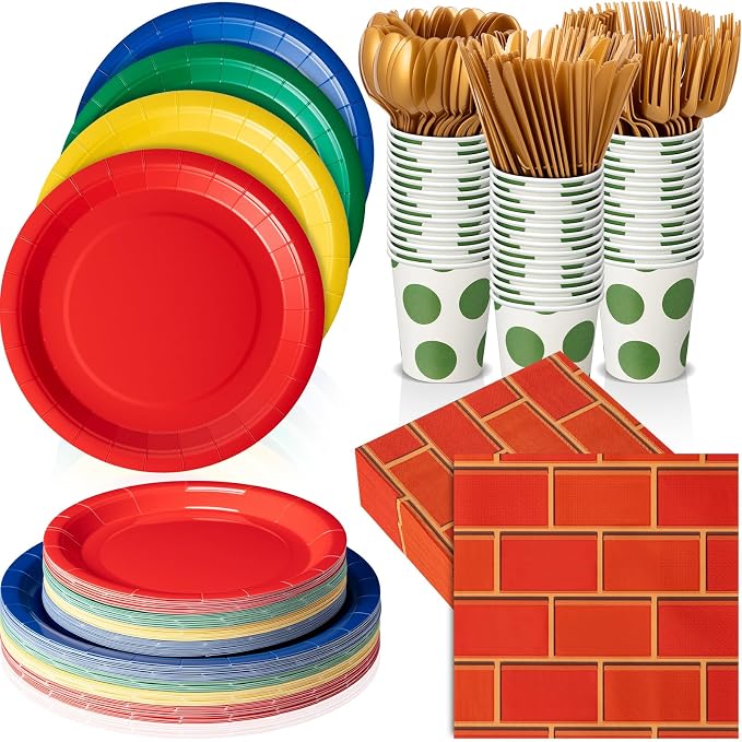 Ziliny 350 Pcs Tea Party Supplies Spring Summer Parties Tableware Set Disposable Plates Napkins Paper Cups Plastic Cutlery Set For Birthday Bridal Baby Shower Serves 50(Cartoon,Colorful)