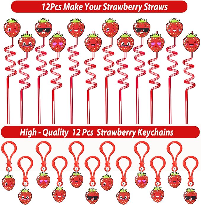 PLOUGVI 208PCS Strawberry Party Favors, Berry First Birthday Decor, Theme Decorations for Party Goodie Bag Stuffer Pinata Filler Gifts