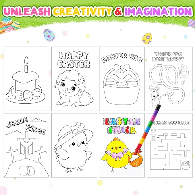 ZMLM 24 Pack Easter Coloring Books for Kids with Crayons,Party Favors for Kids 4-8, Goodie Bags Stuffers for Toddlers, Classroom Prizes Birthday Return Gifts (Easter)