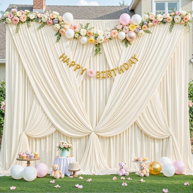 10 Panels Champagne Backdrop Curtain for Parties Wedding Baby Shower Wrinkle Free Photo Curtains Backdrop Drapes Fabric Decoration for Bridal Shower 50ft(W) x 10ft(H)
