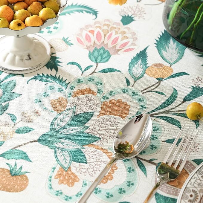 patdrea Vintage French Linen Tablecloth,Square,55"x55"-Tree Life | Elegant Colorful Table Cloth for Square Table,Green Floral Patterned,for Dining Room Tea Party Thanksgiving,Durable