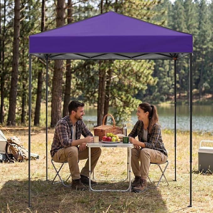 EAGLE PEAK 6x4 Instant Pop Up Canopy Tent, Straight Leg Sun Shelter, Portable Canopy with Carry Bag for Camping, Beach & Sports, Purple