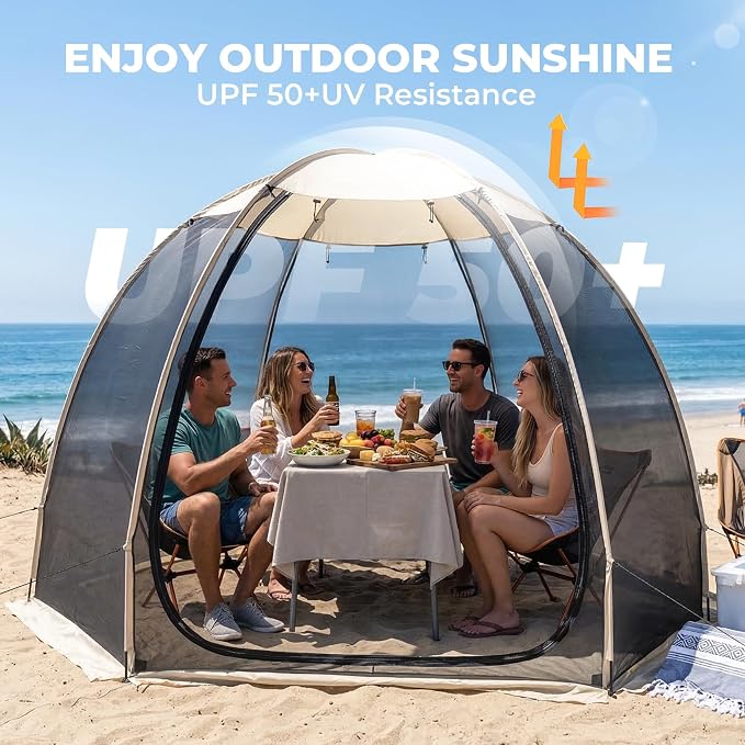 Alvantor® Screen House Mesh Tent, 10 x10 FT Pop Up Outdoor Gazebo with Sun Shade Mosquito Net for Backyard Garden, Beige