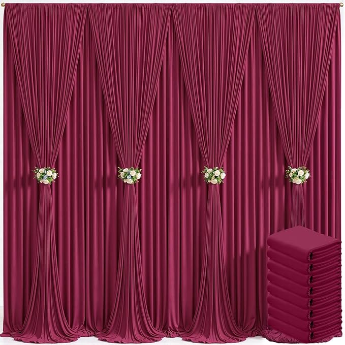 40ft x 10ft Burgundy Backdrop Curtain for Parties Wedding Maroon Wrinkle Free Backdrop Drapes Panels for Birthday Party Bridal Shower Photo Photography Polyester Fabric Background Decoration